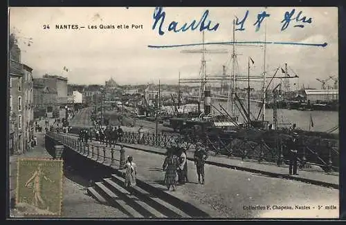 AK Nantes, Les Quais et le Port, Blick den Kai entlang