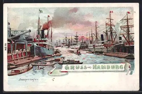 Lithographie Hamburg, Partie im Baakenhafen