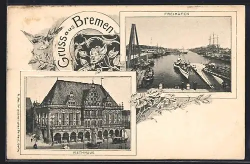 AK Bremen, Freihafen und Rathaus