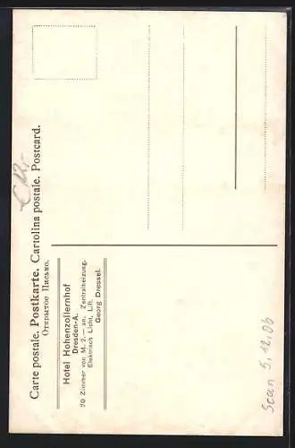 Künstler-AK Dresden, Hotel Hohenzollern in der Breite Strasse