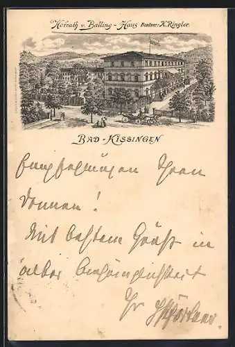 Lithographie Bad-Kissingen, Hotel Hofrath v. Balling-Haus von H. Ringler