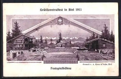 Künstler-AK Biel, Grütlizentralfest 1911, Festspielbühne