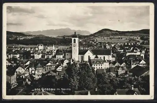 AK Gossau, Teilansicht mit Kirche und Säntis