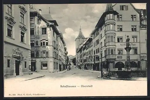 AK Schaffhausen-Oberstadt, Strassenpartie mit Apotheke Taube