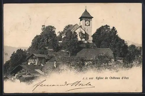 AK Chateau d`Oex, Eglise, Kirche im Ortsbild