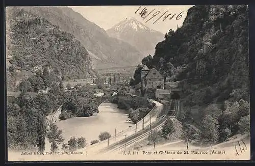 AK St. Maurice, Pont et Chateau de St. Maurice, Eisenbahnschienen