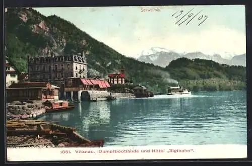 AK Vitznau, Dampfbootlände und Hôtel Rigibahn