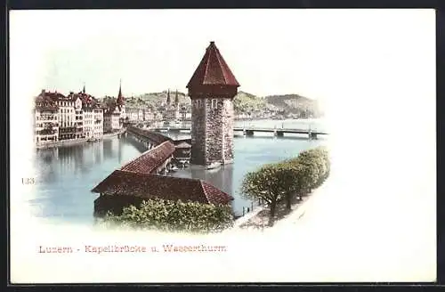 AK Luzern, Kapellbrücke und Wasserturm