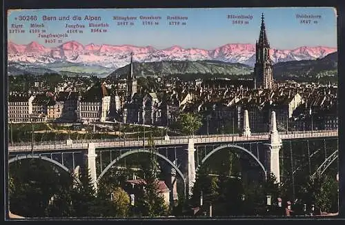 AK Bern, Teilansicht und die Alpen, Jugfrau, Mönch und Eiger