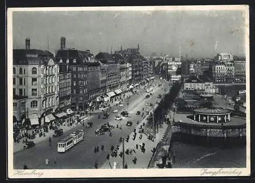 AK Hamburg, Strassenbahn am Jungfernstieg