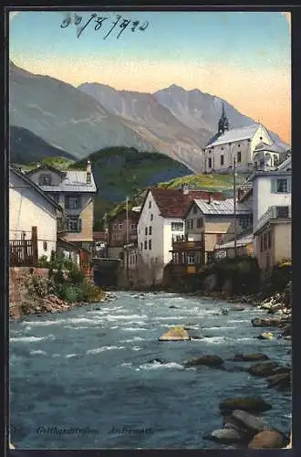 AK Andermatt, Ortspartie mit Kirche und Fluss