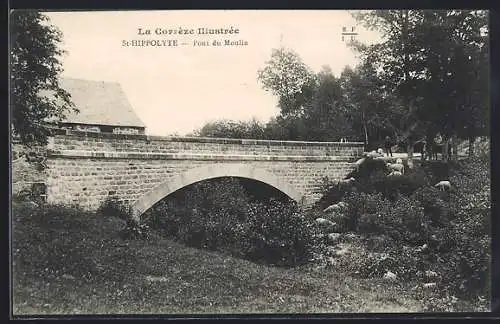 AK Saint-Hippolyte, Pont du Moulin et paysage environnant