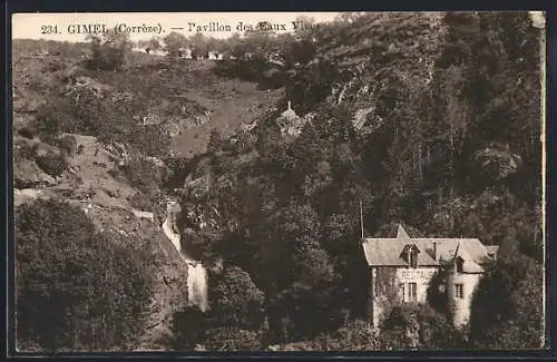 AK Gimel, Le Pavillon des Eaux Vives et cascade dans la vallée boisée