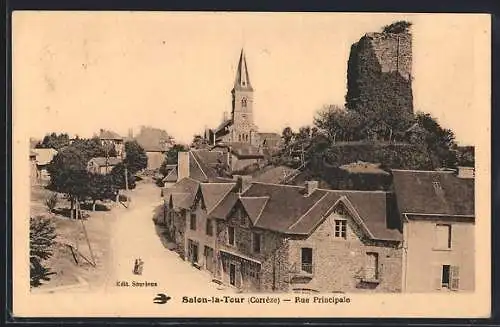 AK Salon-la-Tour, Rue Principale et ruines de l`ancien donjon