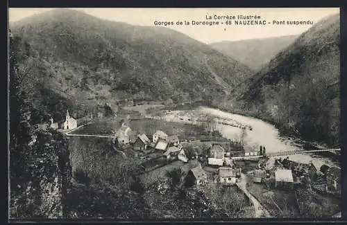 AK Nauzenac, Pont suspendu et vue des gorges de la Dordogne