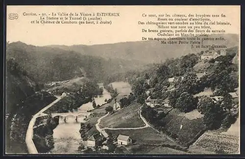 AK Estiveaux, La station et le tunnel, et le château de Comborn dans la vallée de la Vézère