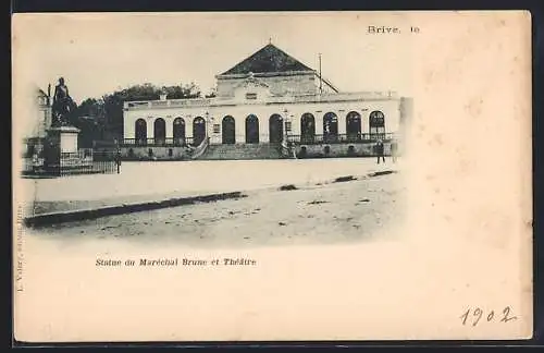 AK Brive, Statue du Maréchal Brune et Théâtre
