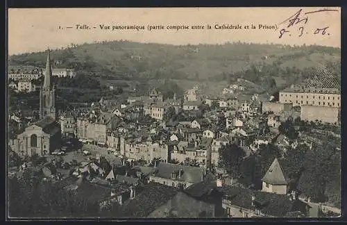 AK Tulle, Vue panoramique entre la Cathédrale et la Prison