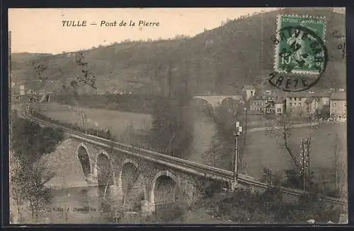 AK Tulle, Pont de la Pierre et vue sur la campagne environnante