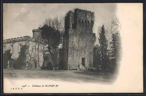 AK Saint-Privat, Château avec tour ancienne en pierre