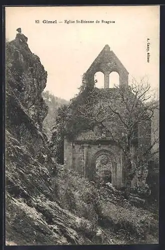 AK Gimel, Église St-Étienne de Braguse parmi les rochers et la végétation