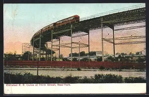 AK New-York, Elevated R. R. Curve at 110 th Street, U-Bahn