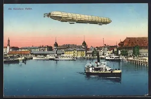 AK Konstanz, Zeppelin über dem Hafen