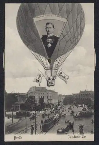 Mechanische-AK Berlin, Potsdamer Tor, Kaiserfamilie im Ballon