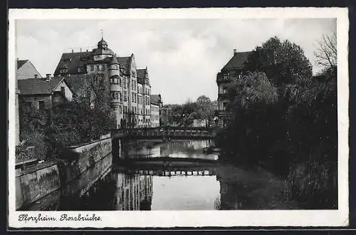 AK Pforzheim, am Kanal mit der Rossbrücke