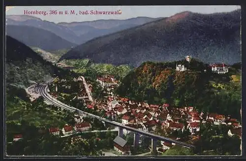 AK Hornberg /bad. Schwarzwald, Totalansicht von einen Berg aus