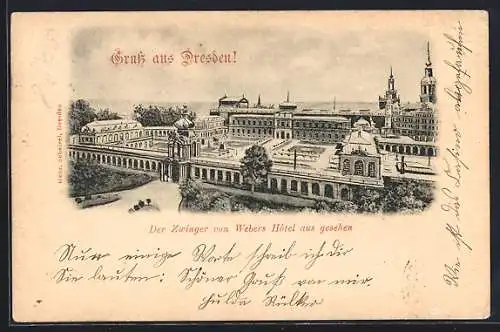 AK Dresden, Der Zwinger von Webers Hotel aus gesehen