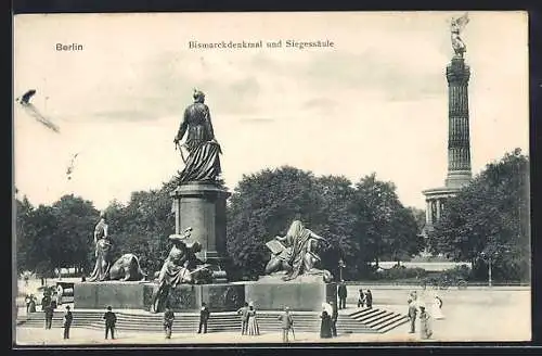 AK Berlin-Tiergarten, Bismarckdenkmal und Siegessäule
