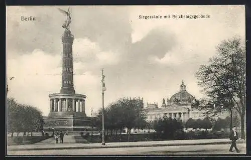 AK Berlin, Siegessäule mit Reichstagsgebäude