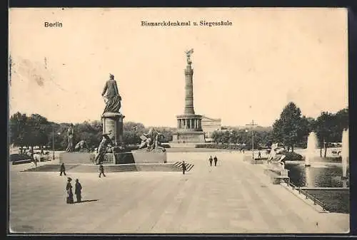 AK Berlin-Tiergarten, Siegessäule mit Bismarckdenkmal