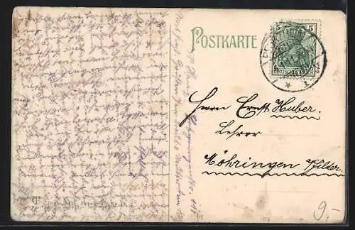 AK Pforzheim, Partie an der Enz mit Gewerbeschule