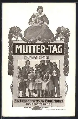 AK Muttertag am 9. Mai 1926, Kinder mit Geschenken