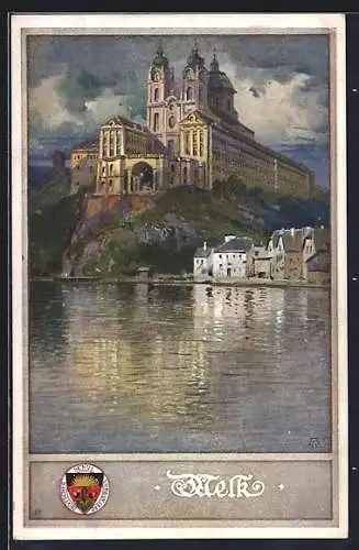 AK Deutscher Schulverein Nr. 163: Melk, Wallfahrtskirche von der Donau gesehen