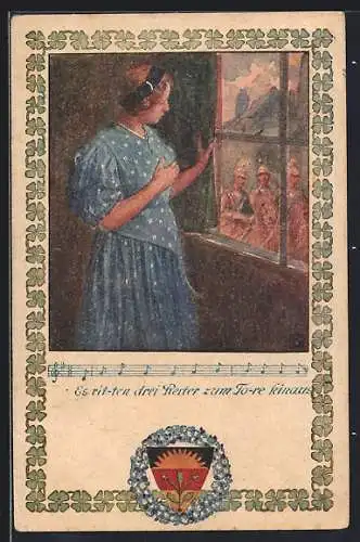 Künstler-AK Karl Friedrich Gsur: Deutscher Schulverein NR 370: Lied es ritten drei Reiter zum Tore hinaus
