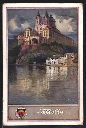 AK Deutscher Schulverein Nr. 163: Melk, Wallfahrtskirche von der Donau gesehen