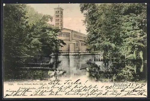 AK Potsdam, Friedenskirche vom Wasser aus