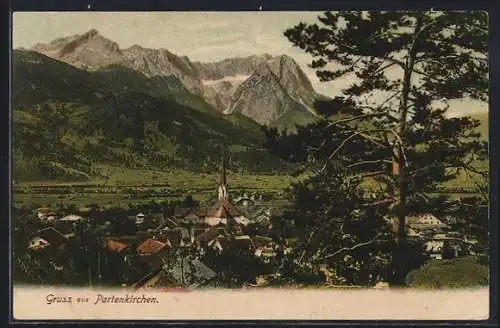 AK Partenkirchen, Teilansicht mit Bergblick