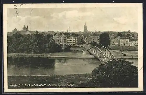 AK Minden i. W., Stadtansicht mit neuer Weserbrücke