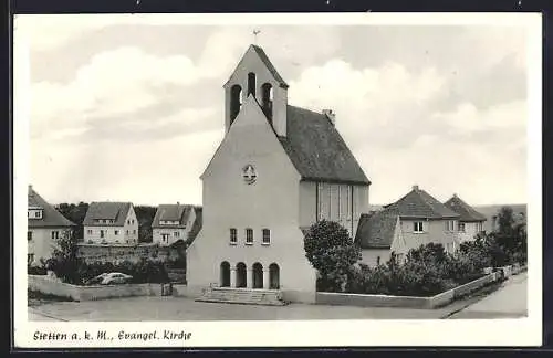 AK Stetten a. k. M., Ortspartie mit ev. Kirche