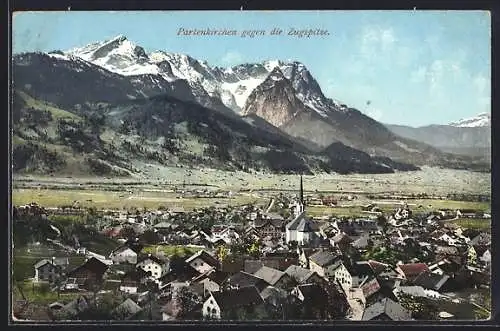 AK Partenkirchen, Ortsansicht gegen die Zugspitze