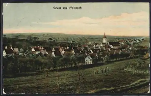 AK Weissach / Württ., Teilansicht mit Kirche