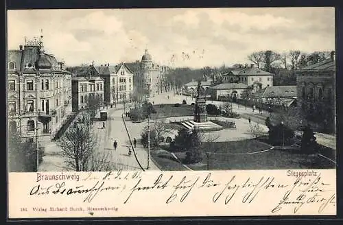 AK Braunschweig, Siegesplatz mit Denkmal aus der Vogelschau