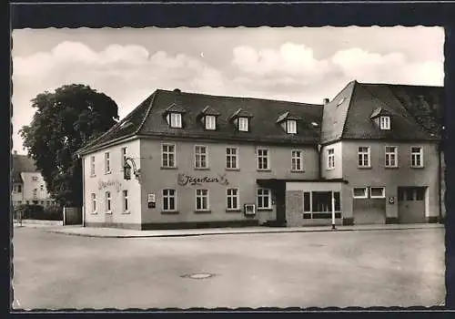 AK Langenau /Württ., Gasthof Jägerhaus W. Buck mit Strasse