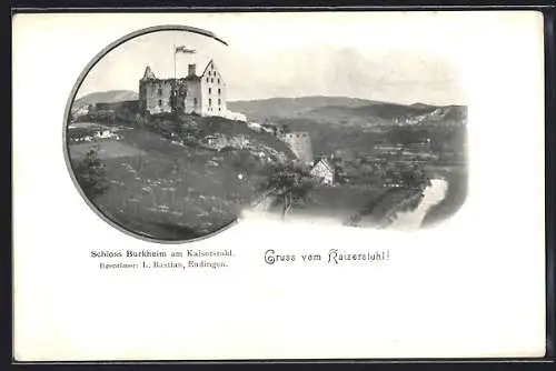 AK Burkheim /Kaiserstuhl, Weinkellerei Schloss Burkheim I. Bastian mit Umgebung und Rheinblick