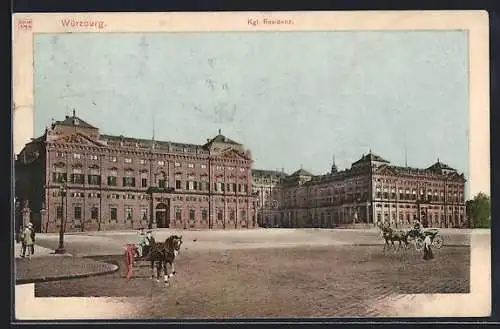 AK Würzburg, Kgl. Residenz mit Kutschen