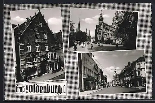 AK Oldenburg i. O., Strassenpartie mit Türmen, Gebäudeansicht